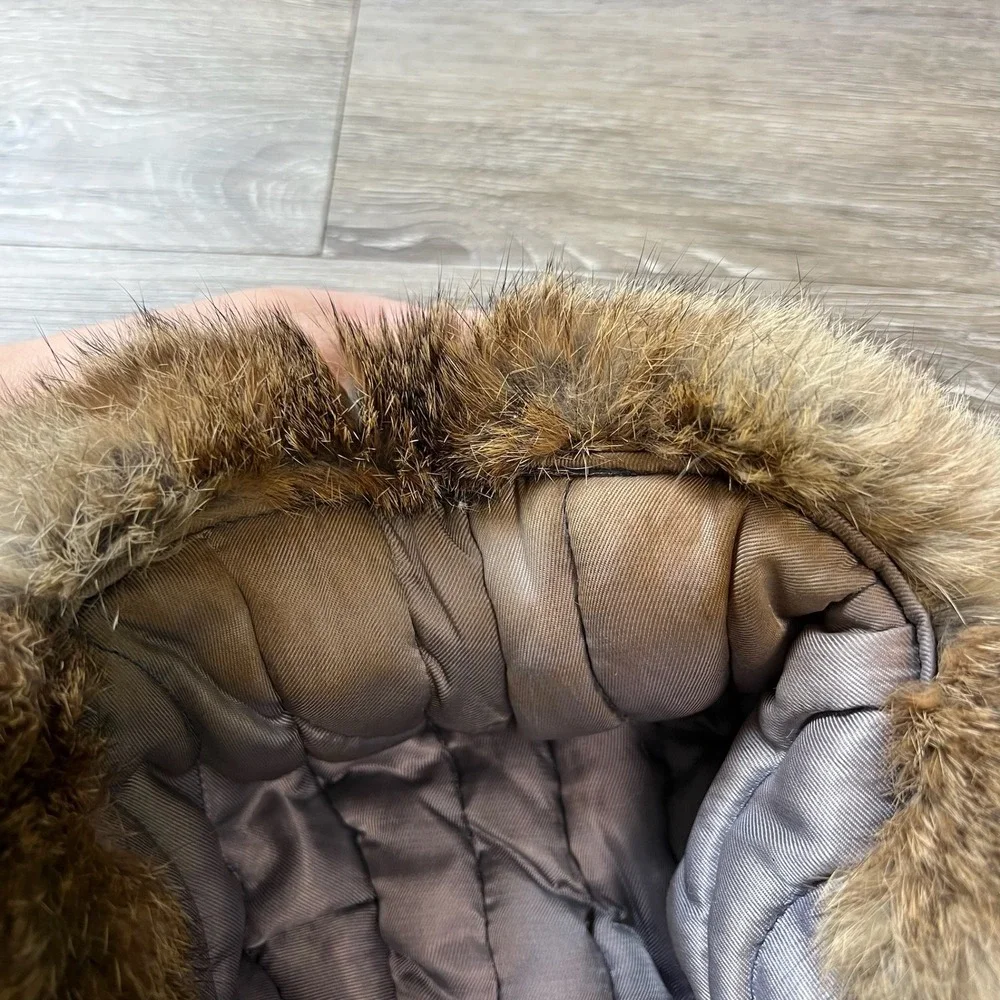 American Classics Trapper Hat Unisex L Green Rabbit Fur Trim Vintage 70s Bomber